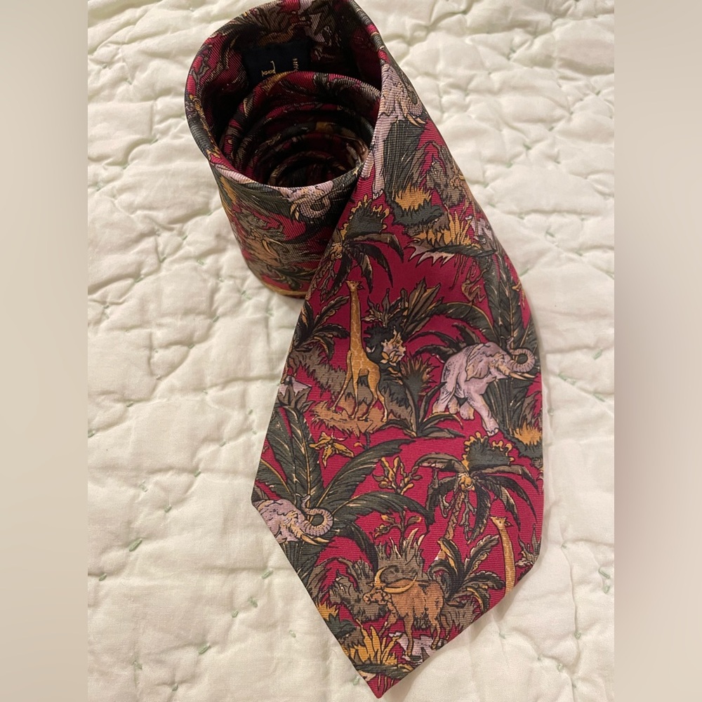 RICHEL Tie Silk Spain made Animal Jungle Print EUC